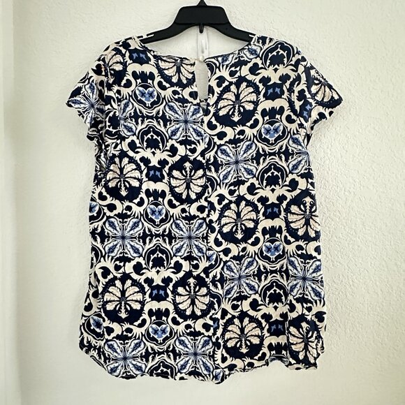 Rachel Zoe Womens Shirt 1X Linen Blend S/S Coastal Blue Paisley Beach Coastal - Picture 2 of 9